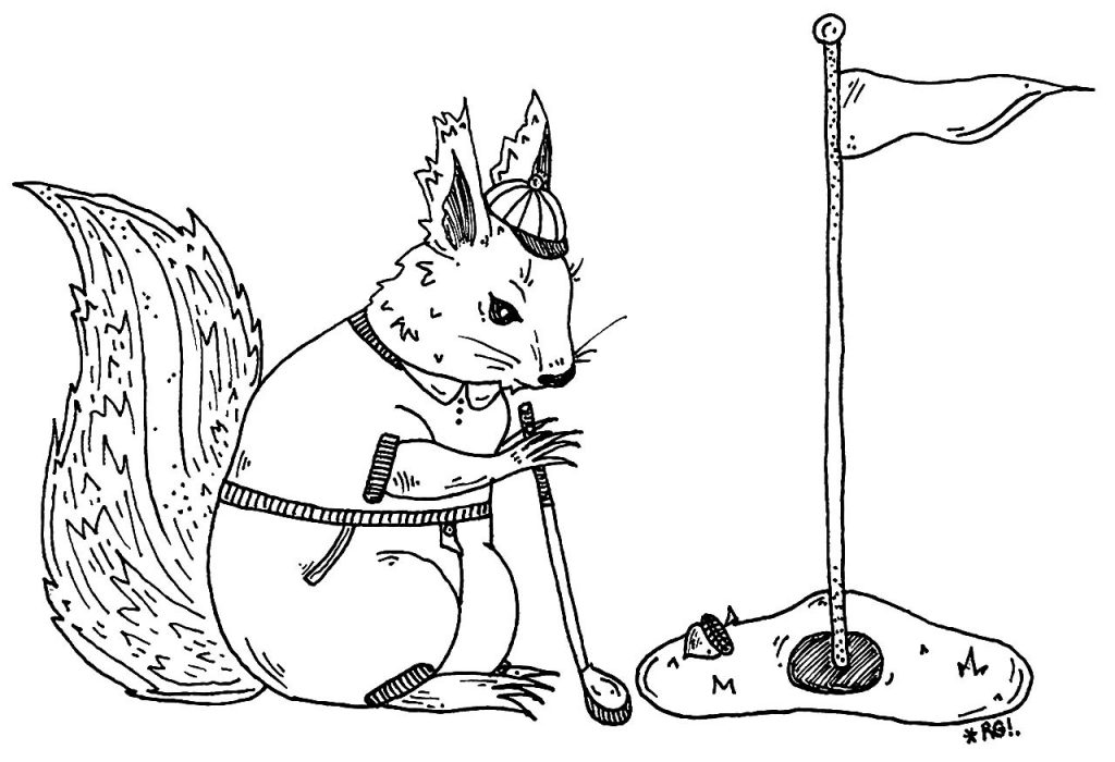 Golfing squirrel by Ruby Gale