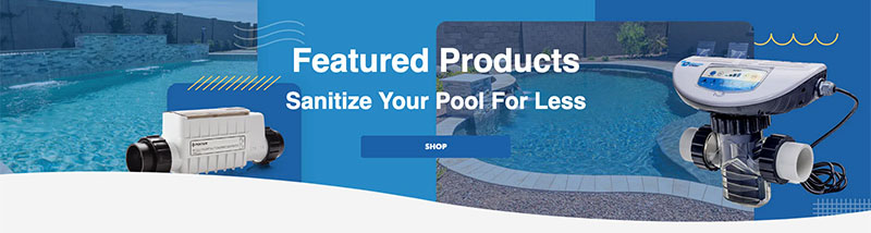 A detail from the TS Pool Supply online store showing a banner promoting featured products