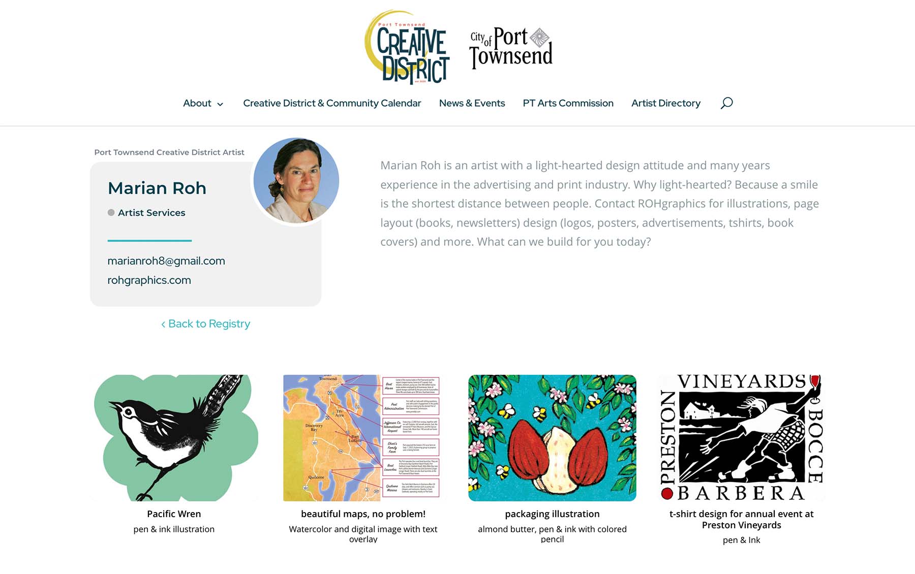 A detail from an artist page in the Port Townsend Creative District Artist Directory